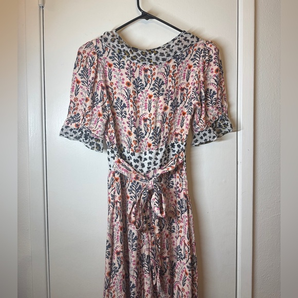 NWT Cath Kidston Frill Paper Pansies Floral Leopard Contrast Midi Dress 6 US 2 - Picture 10 of 16